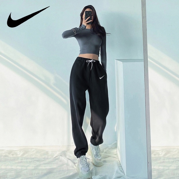 Quần dài thể thao Nike vải cotton dáng rộng thiết kế cá tính cho các cặp đôi