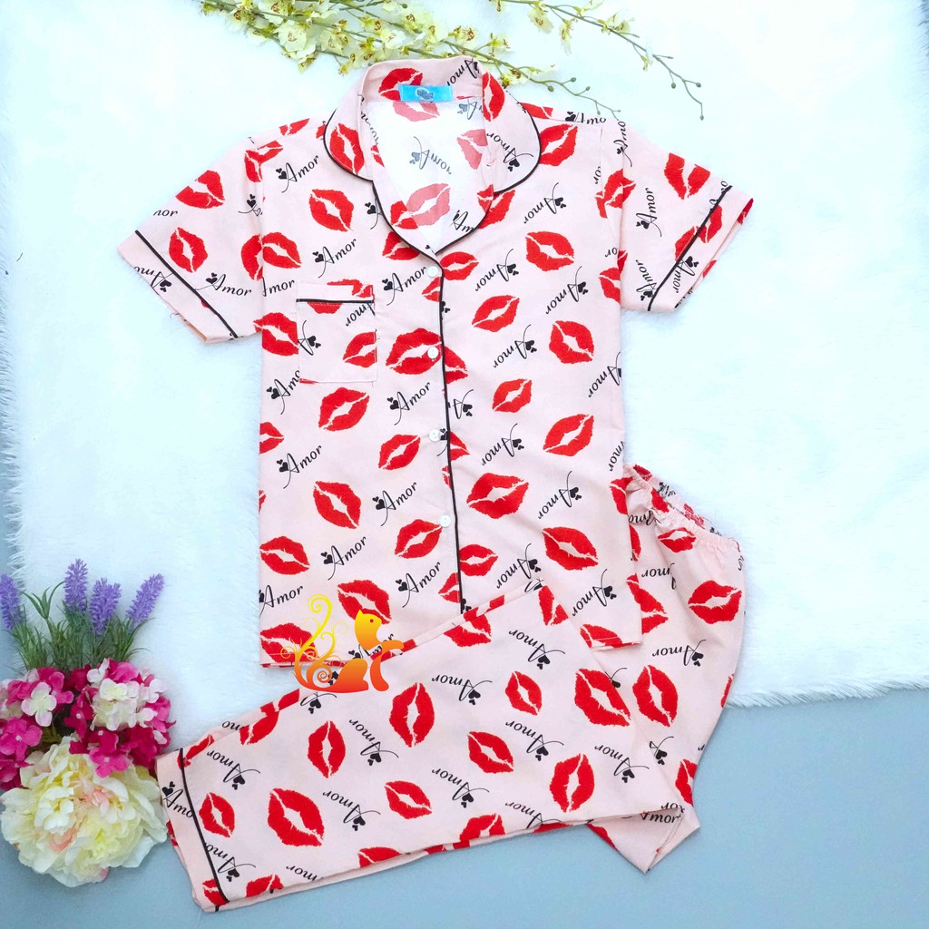 Đồ Bộ Mặc Nhà "Lips - Amour" Pijama Kate Thái Quần Dài - Dưới 60kg