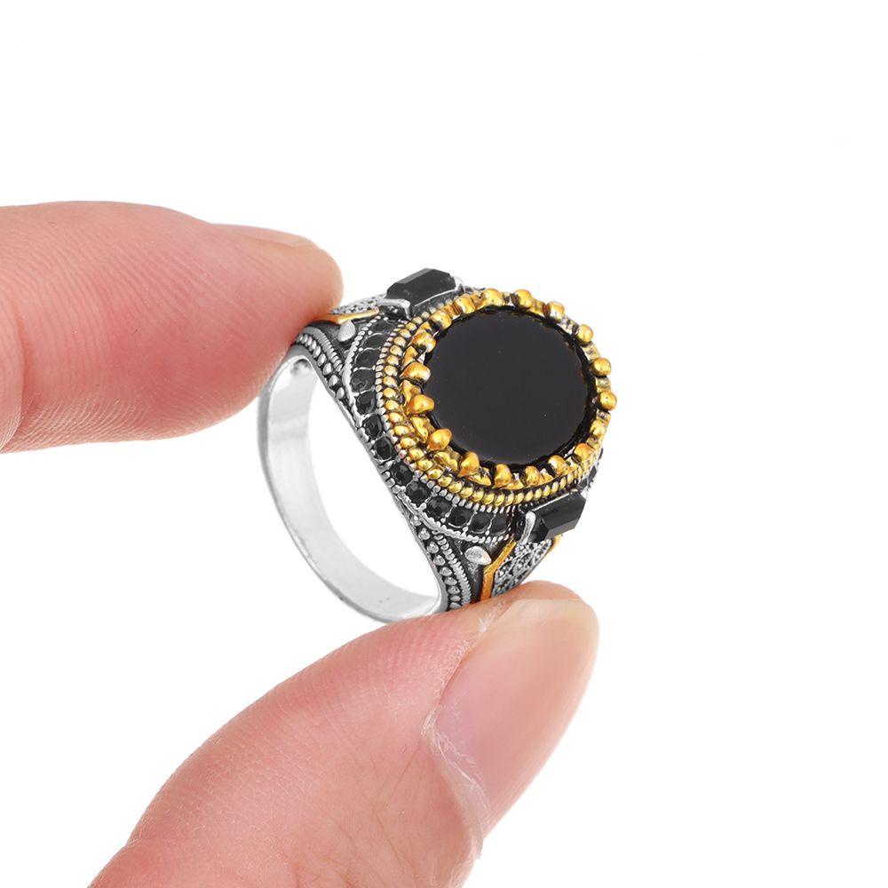 Nhẫn Nam Đính Đá Onyx Màu Đen Phong Cách Retro