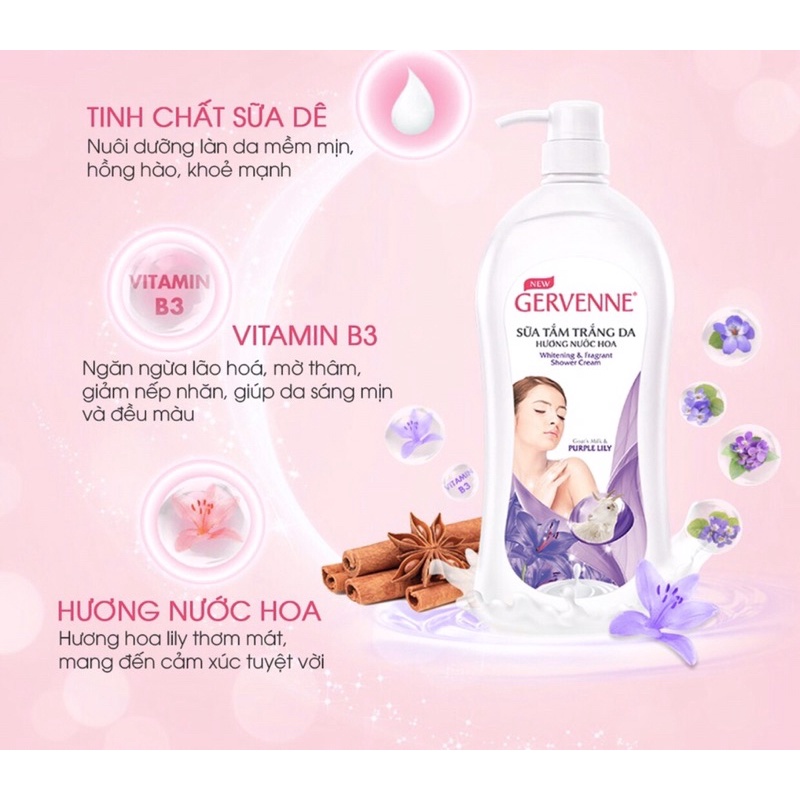 SỮA TẮM TRẮNG DA HƯƠNG NƯỚC HOA GERVENNE 900g