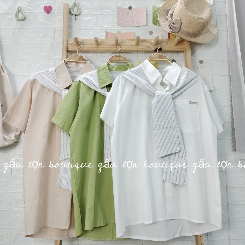 Áo sơ mi cộc kèm khăn quàng ulzzang hàn quốc