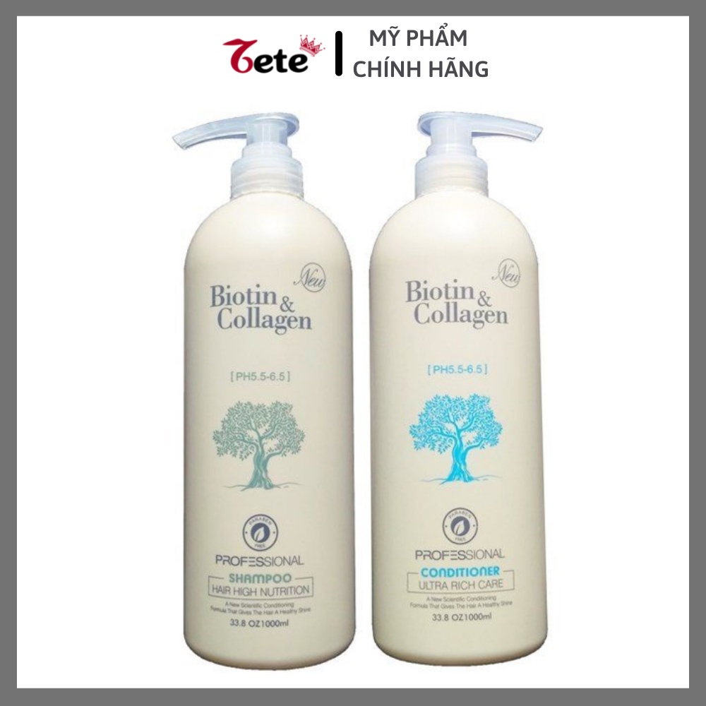 Biotin Collagen  Cặp Dầu Gội, Xả - Chống Rụng Kích Thích Mọc Tóc Siêu Mềm Mượt Biotin &amp; Collagen 1000ml