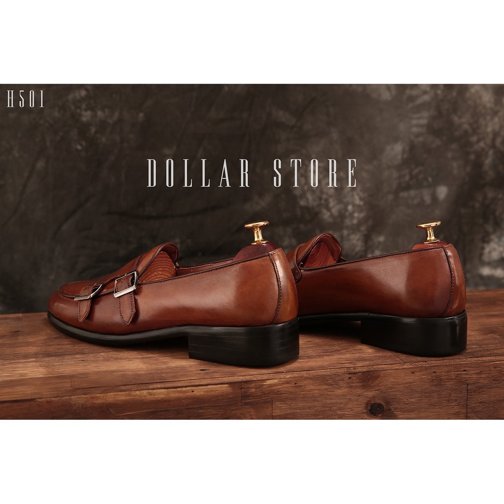 Giày da nam kiểu dáng giày lười LOAFER MONKSTRAP H501 da bò nguyên tấm cao cấp