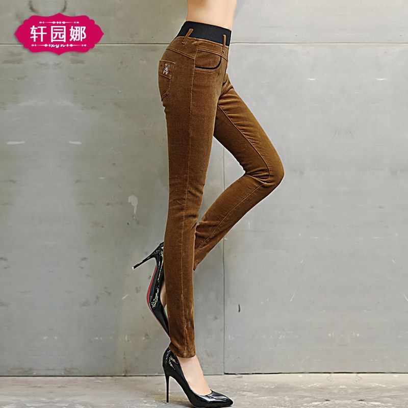 Plus Quần Nhung Kẻ Sọc Lưng Thun Thời Trang Thu Đông Dành Cho Nữ