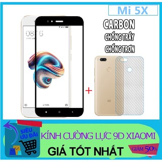Xiaomi Mi 5x / Mi A1 Cường Lực 5D Kull Keo,Full Màn Hình + Miếng Dán Cacbon Mặt Sau