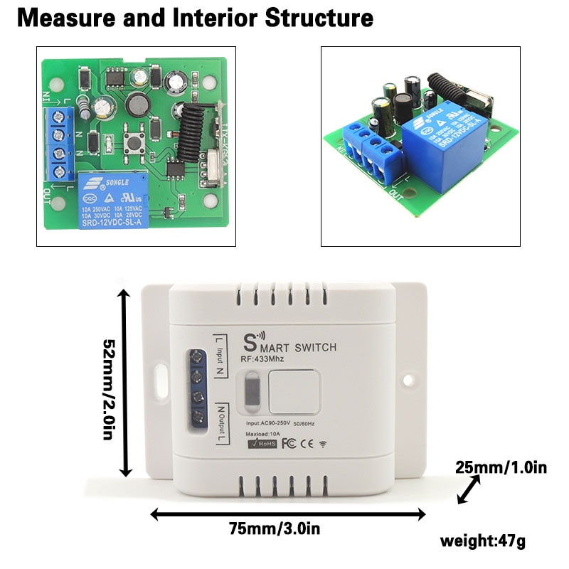Công tắc rơ le điều khiển từ xa không dây DIESE 433Mhz AC 90V ~ 250V RF thích hợp cho đèn LED/ bóng đèn