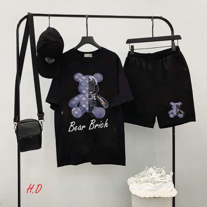 (Hàng Sẵn)Sét Bộ Áo thun Gấu Brich+ quần đùi V unisexChất cotton mịnPhong cách thể thaoĐồ ngủ mặc nhà mùa hè Nam nữ