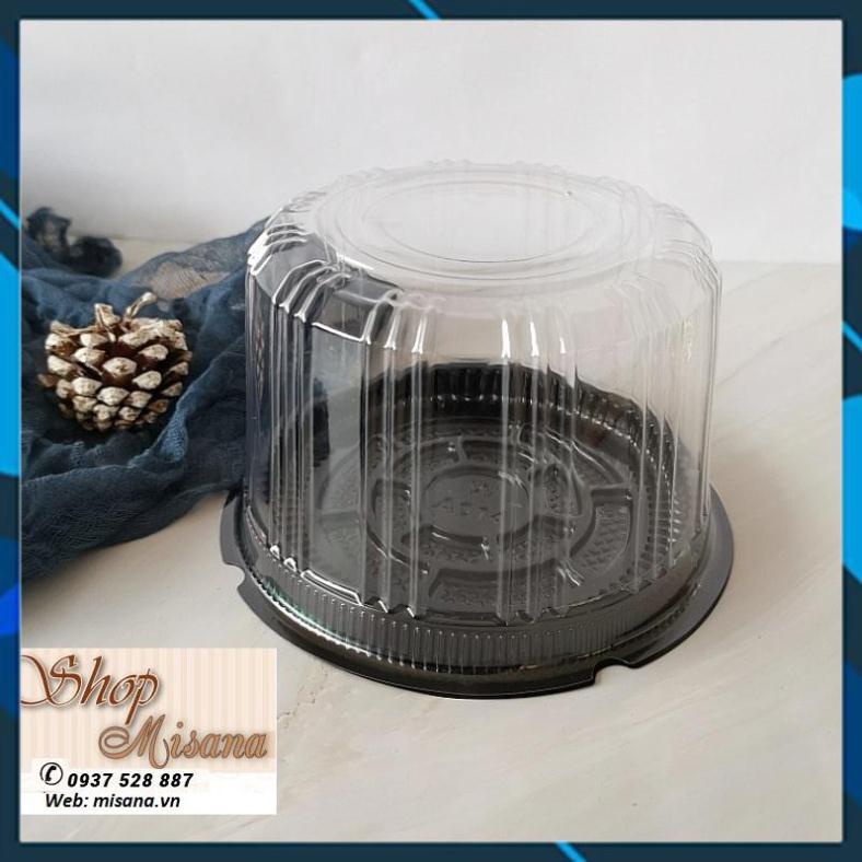 Hộp nhựa tròn đựng bánh đế nâu 14cm A016