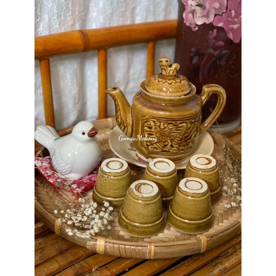 Bộ bình tách trà kiểu xưa gốm sứ nam bộ bộ sản phẩm không bao gồm mẹt và tượng chim