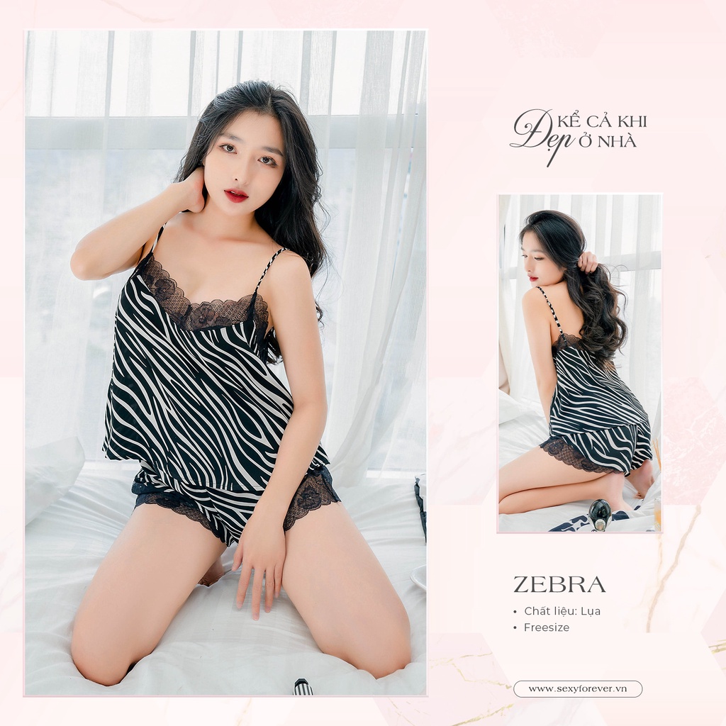 Sexy Forever Đồ Bộ Ngủ Hai Dây Phối Ren Zebra