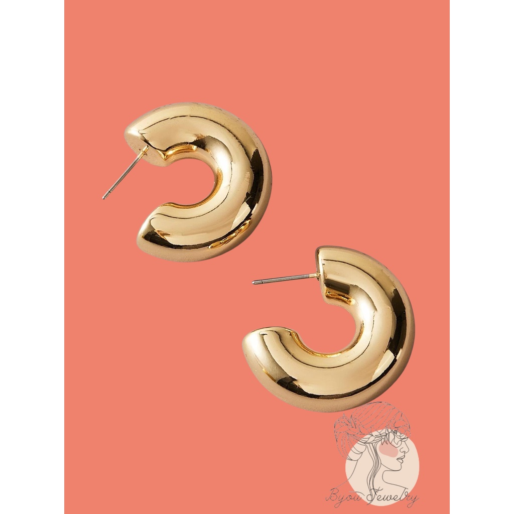 Bông tai Cuff hoop,Khuyên tai bạc nữ tròn Bông tai vàng nhiều size