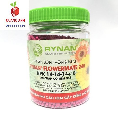 Phân tan chậm thông minh Rynan Flowermate 240 NPK 14-14-14 TE hũ 150g chuyên dùng cho các loại cây cảnh có hoa
