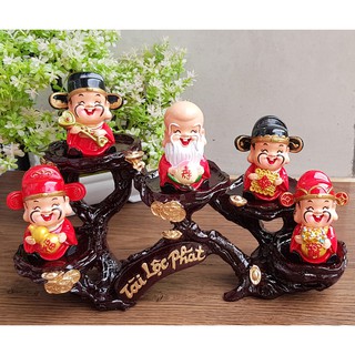 Bộ tượng Ngũ Phúc 7cm kèm chân đế ánh vàng Tài Lộc Phát