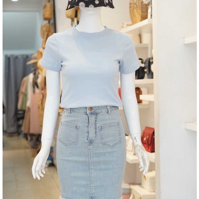 Áo thun gân tăm nữ MENINA, phom ôm phong cách Hàn Quốc