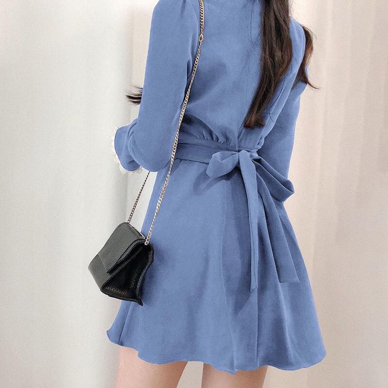 Đầm váy cổ tròn tay dài phối viền sang chảnh với 2 màu siêu xinh thời trang nữ dành cho các nàng đi chơi