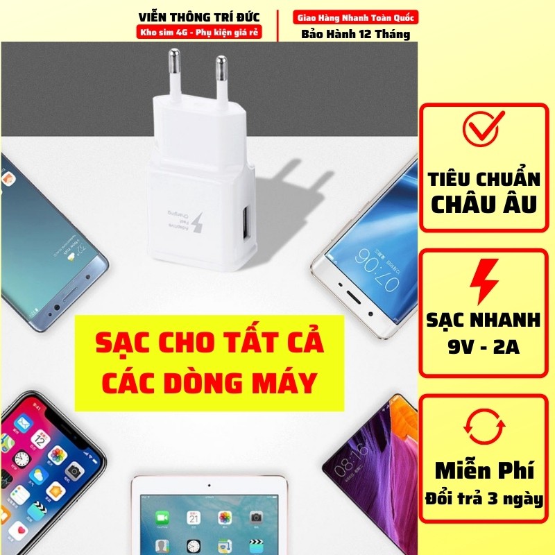 Sạc Nhanh 9V-2A công nghệ sạc (Fast Charging) Rút Ngắn Thời Gian Sạc - Tương thích mọi điện thoại và máy tính bảng