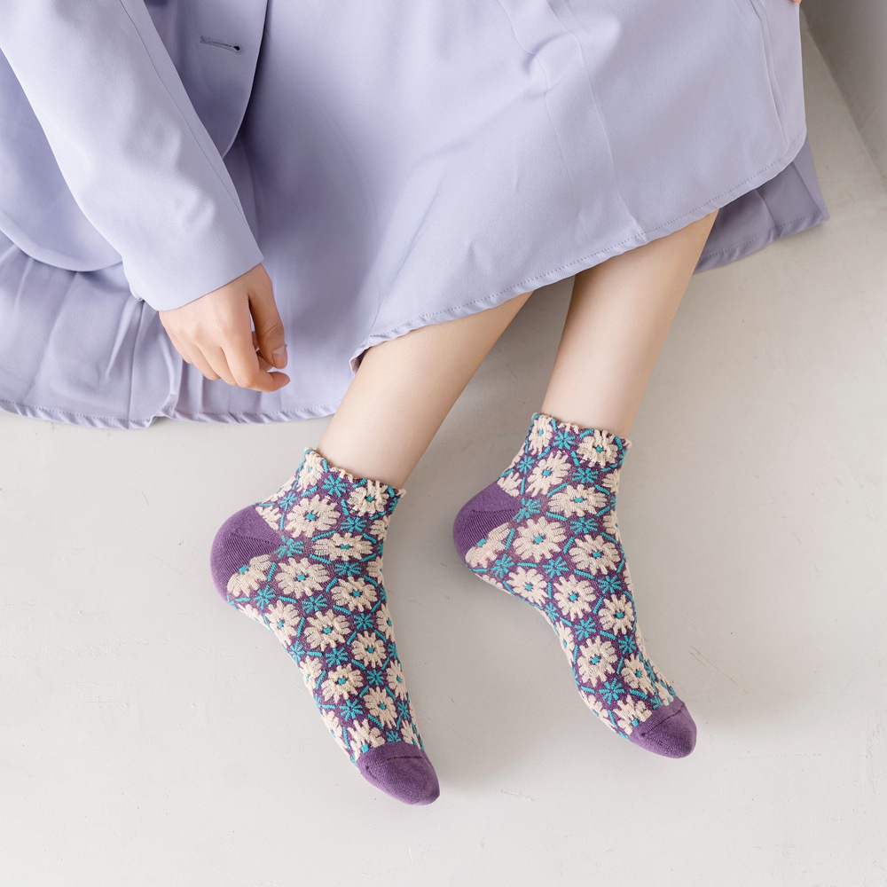 Vớ Ống Trung Bình Họa Tiết Hoa Phong Cách Lolita Nhật Bản Ngọt Ngào Cho Nữ