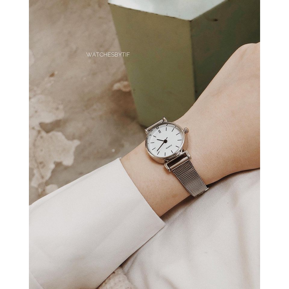 Đồng hồ nữ mặt nhỏ dây kim loại MONO bạc mặt trắng đồng hồ nữ mặt tròn đẹp giá rẻ Watchesbytif size 22mm | BigBuy360 - bigbuy360.vn