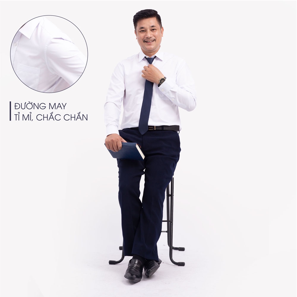 Áo Sơ Mi Nam Công Sở Trung Niên ANCHI Classic Trơn Dài Tay Vải Cotton Có Túi Ngực