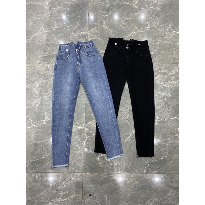 Quần jean cạp siêu cao đính cườm siêu đẹp | BigBuy360 - bigbuy360.vn