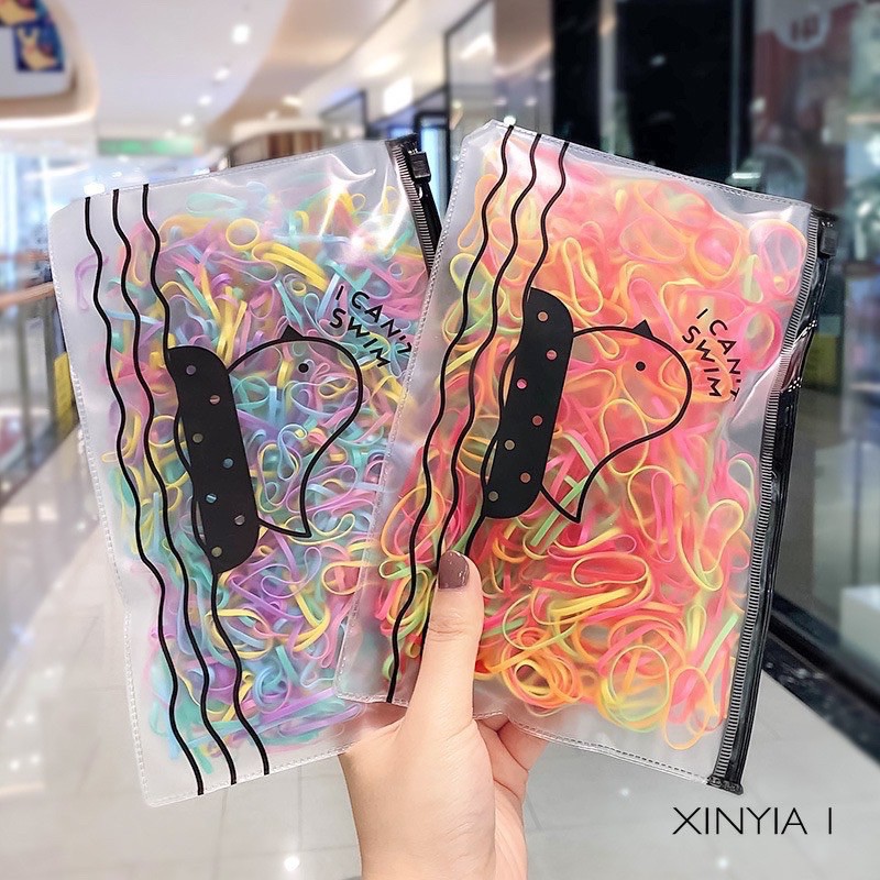 Phụ Kiện Xinh ❤️ Set 1000 Sợi Dây Chun Cột Tóc Cho Bé Yêu Có Túi Zip