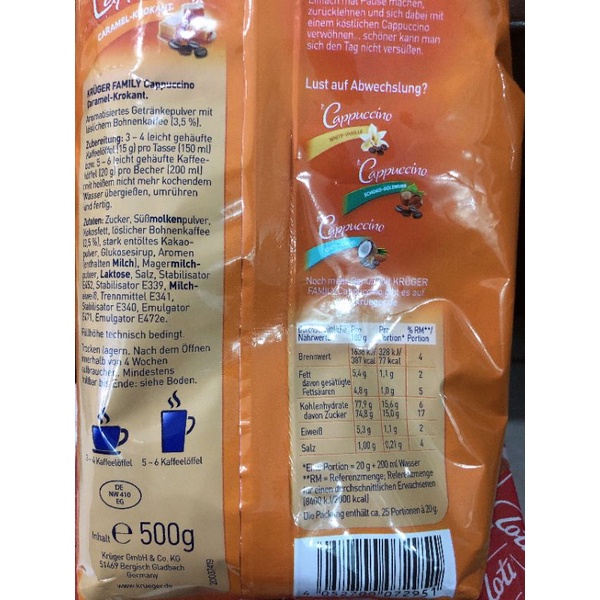 Krueger Family Caramel Cappuccino 500gCappuccino caramel giòn