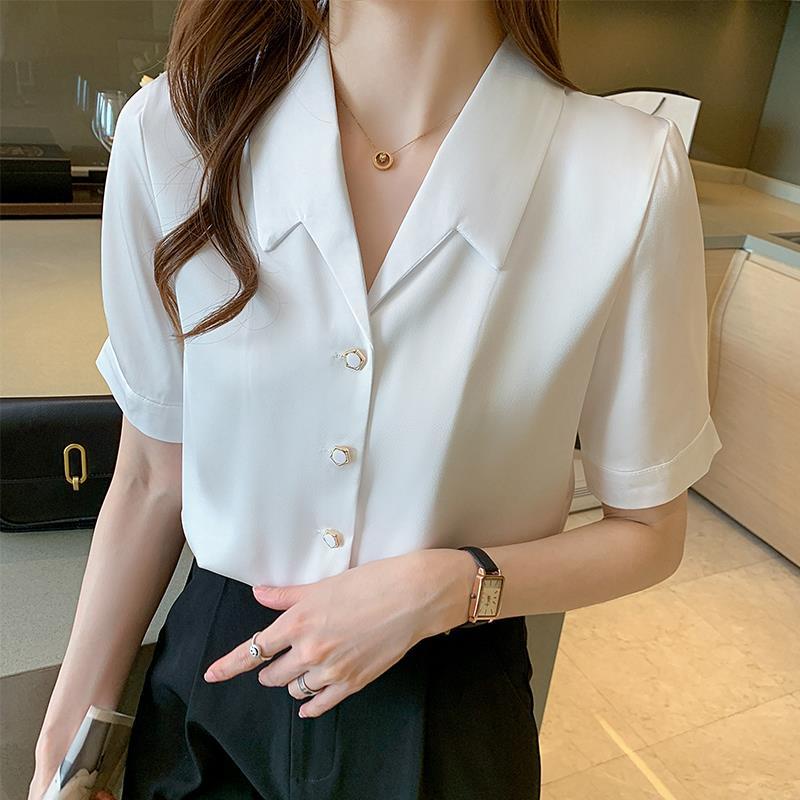 Áo Sơ Mi Chiffon Tay Ngắn Cổ Chữ V Dáng Rộng Thời Trang Mùa Hè Dành Cho Nữ