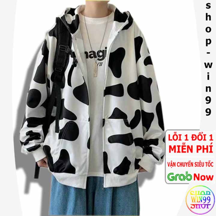 ♥️ HÓT BÒ SỮA ♥️ Áo Khoác Dây Kéo Jacket Con Bò Sữa Ulzzang Form Rộng nỉ chui Hoodie có nón IN TRÁI TIM