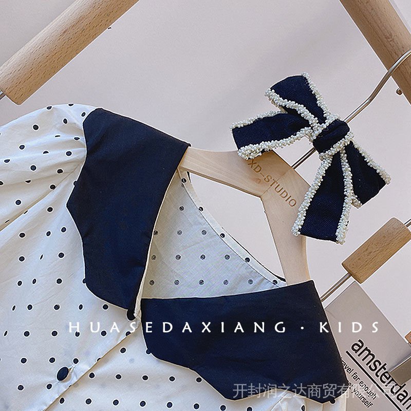 Bộ Áo Tay Phồng Họa Tiết Chấm Bi Kèm Chân Váy Phong Cách Hàn Quốc Thời Trang Mùa Hè Dành Cho Bé Gái 2022