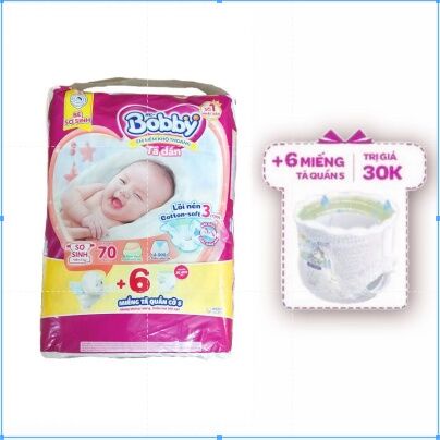 Tã dán sơ sinh Bobby sx70 miếng(dưới 5kg) Hàng cộng miếng