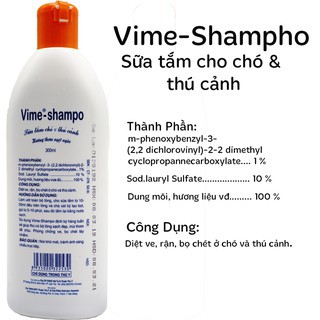 Sữa tắm diệt ve, trị rận bọ chét Vime Shampo dành cho chó và thú cảnh - 300 ml