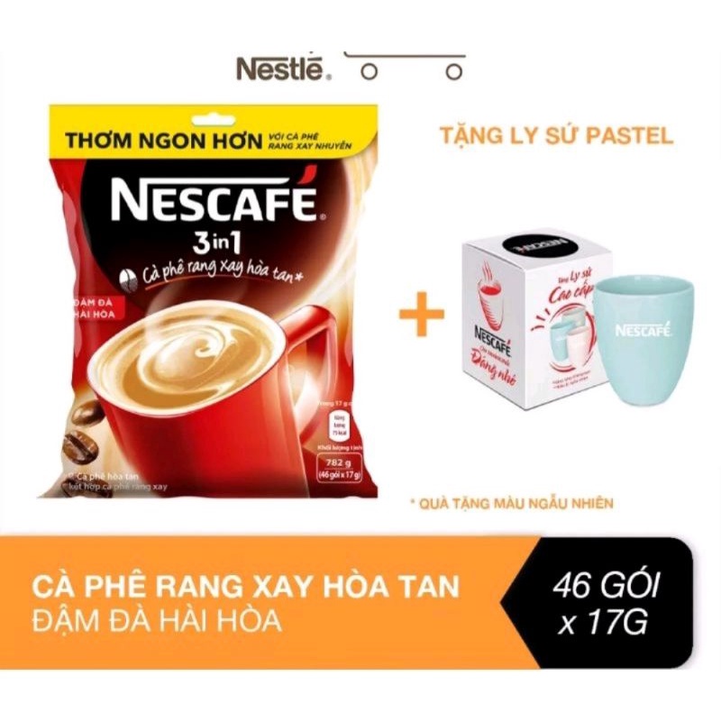 Cà phê hòa tan Nestcafe 3in1 đậm vị cà phê/đậm đà hài hòa túi 46 gói tặng ly sứ Pastel