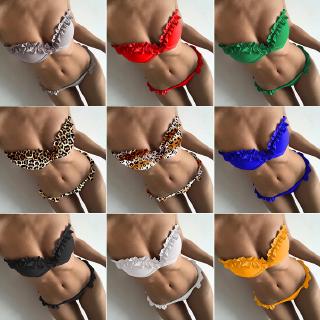 Hoa Bikini Dây đeo màu sắc rắn lên Up Cup Bộ đồ tắm Nữ Ren áo tắm bikin