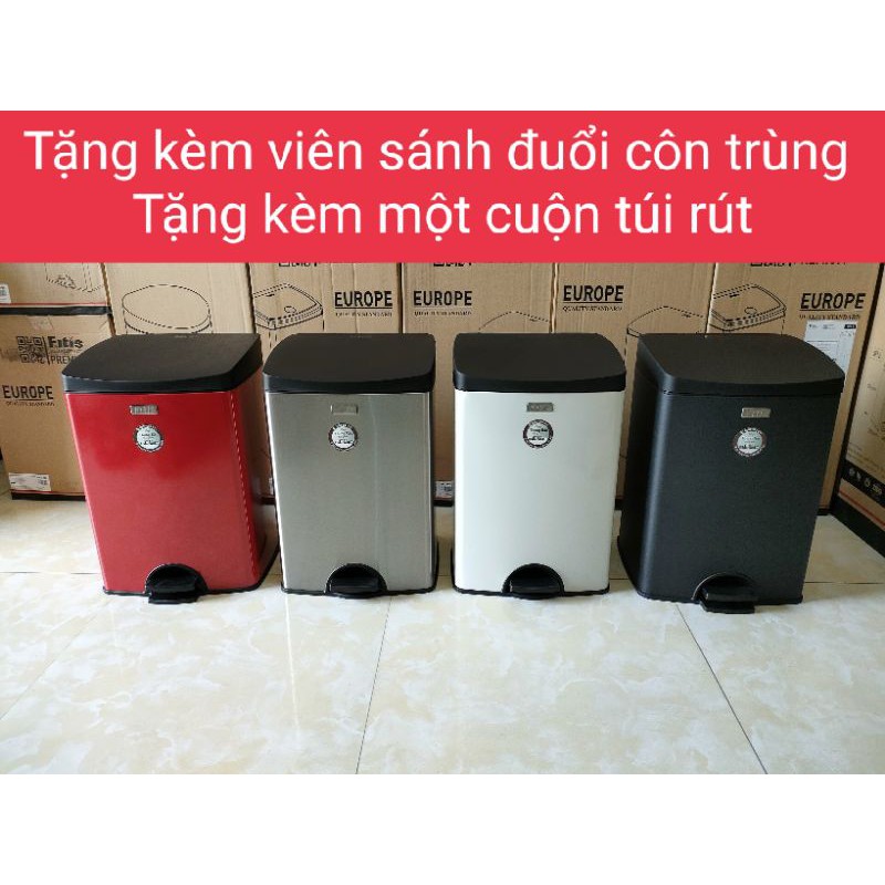 Thùng rác inox 15 lít đạp vuông thấp Thùng rác FITIS đạp chân cho nhà bếp văn phòng