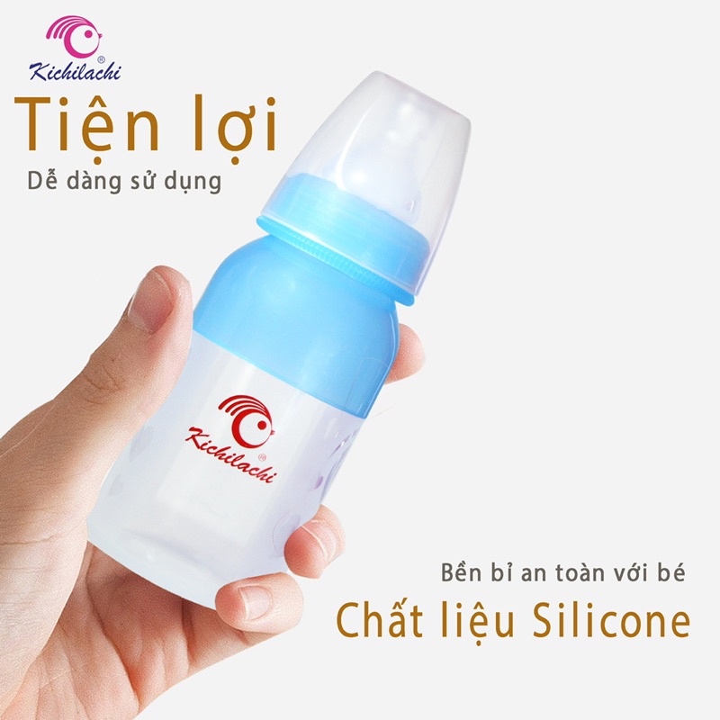 Bình Sữa Cho Bé Kichilachi, Cổ Hẹp Chất Liệu Silicon, Núm Ti Siêu Mềm Chống Đầy Hơi Khó Tiêu, Dung Tích 110ml[kèm Núm Ti