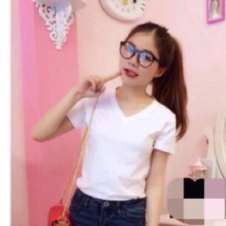 Áo thun cổ tim tay ngắn cotton lạnh dạo phố công sở