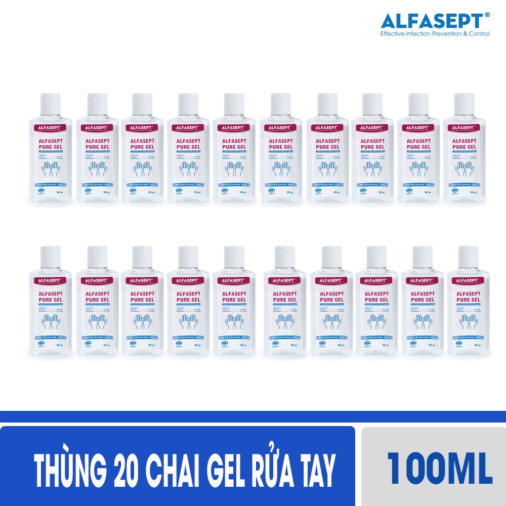 Thùng 24 Chai Nước Rửa Tay Khô ALFASEPT Pure Gel Phù Hợp Cho Da Nhạy Cảm, Giúp Diệt Khuẩn, Tăng Cường Dưỡng Ẩm Lọ 100ml