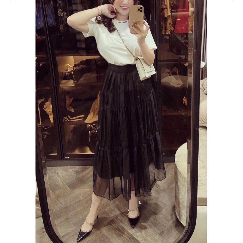 Set Chân Váy Đen Voan + Áo Phông Trắng Miuu Miuu Siêu Hot, Hàng Shop, Chất Đẹp, Diện Đi Tiệc Đi Chơi Siêu Xinh | BigBuy360 - bigbuy360.vn