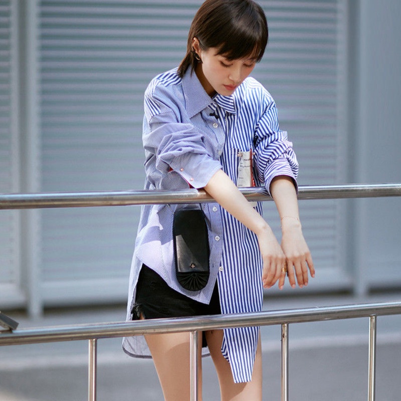 Áo Sơ Mi Nữ Tay Dài Dáng Rộng Màu Sắc Tương Phản Thời Trang