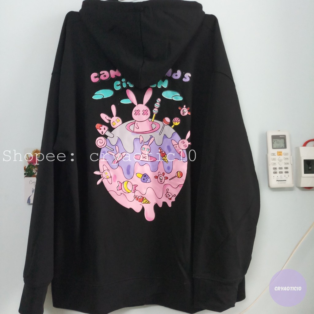 [Kèm hình thật] Áo khoác hoodie dây kéo hoodie zip thỏ Candy Land unisex