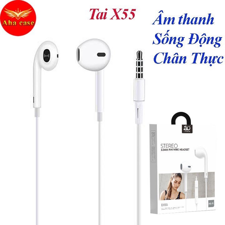 [Tai Xịn] Tai nghe dây chính hãng HiFi X55 SD Design 3.5mm âm thanh cực chất, tay ghe nhạc hay, chống ồn, nghe gọi tốt