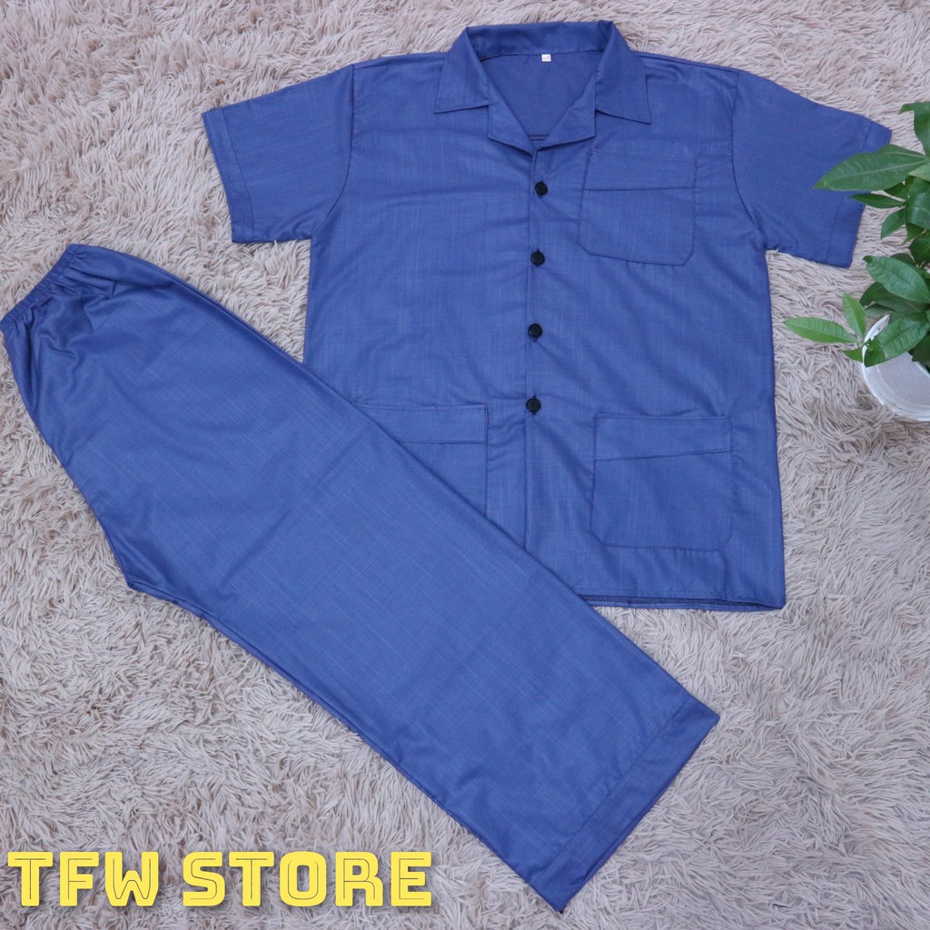 Bộ pijama trung niên trơn vải kate xước sang trọng (cộc tay trơn), quần áo mặc nhà, bộ ngủ cho ông, cho bố -HàngVN