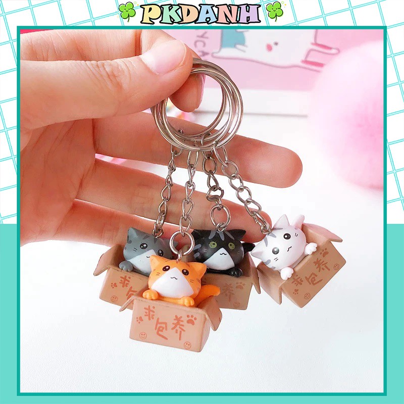 Móc khóa mèo con bỏ trong hộp keychain chìa khóa box cat PKDANH