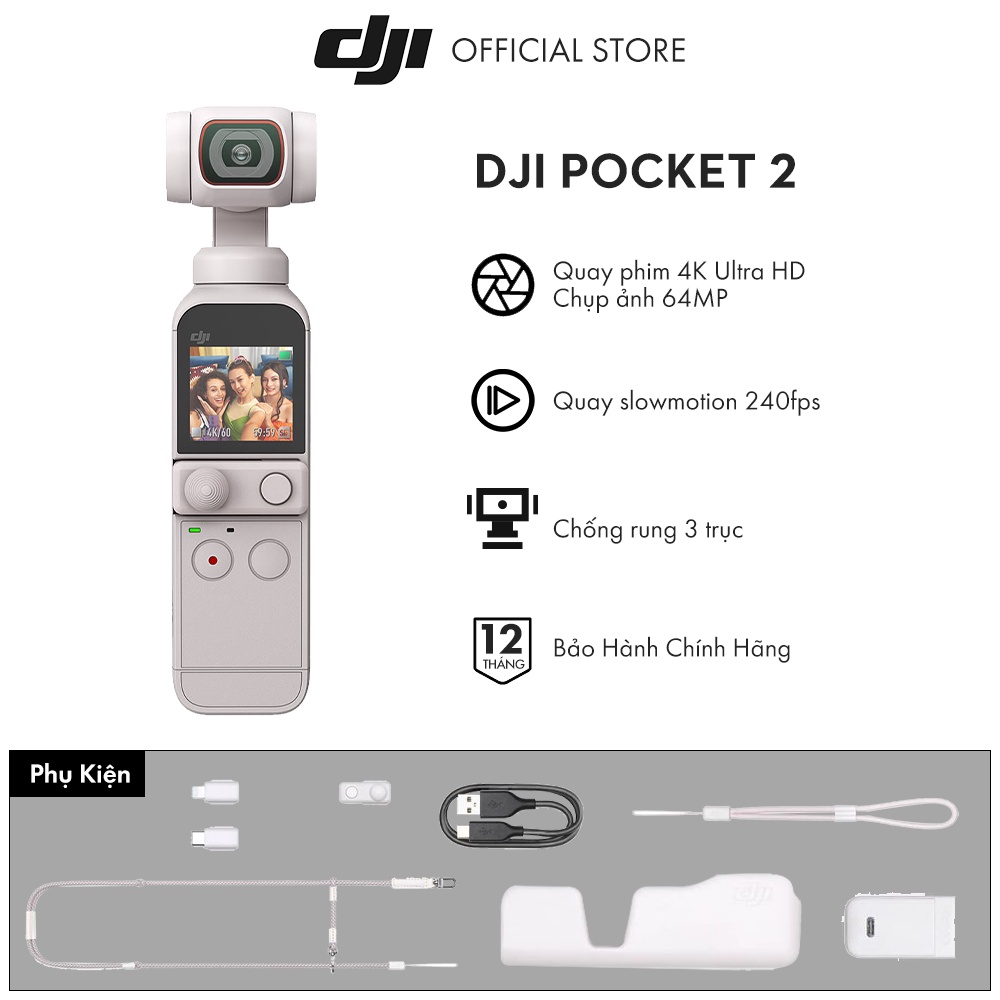 DJI Osmo Pocket 2 Sunset White Máy quay phim  Chống Rung 4K 60fps  Hàng chính hãng  Bảo hành 12 tháng 1 Đổi 1