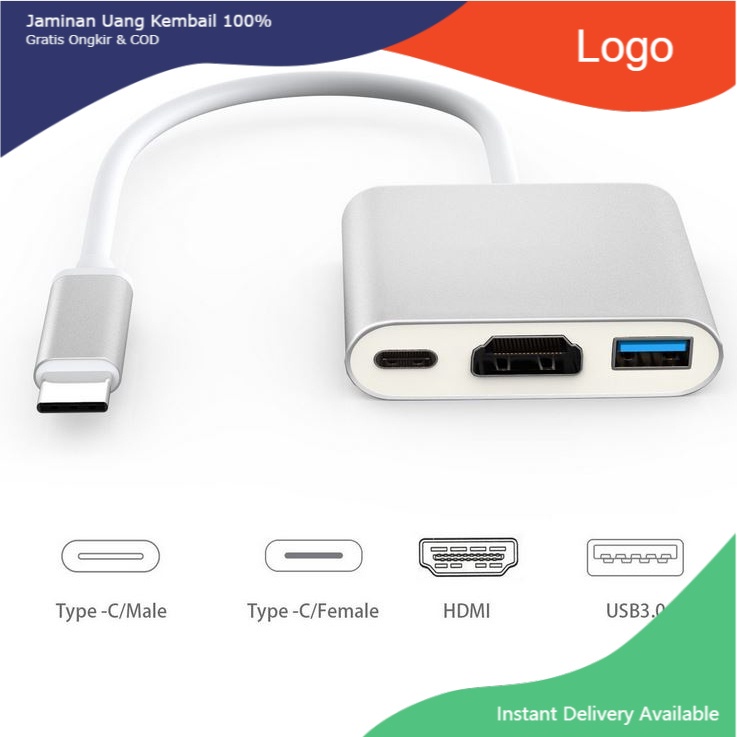 ▤Cáp chuyển đổi từ Type c sang HDMI kết nối tivi máy chiếu + USB 3.0 phím chuột... Typec to