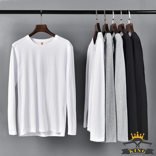 Áo thun nam tay dài cổ tròn TINY KING áo phông trơn body big size form rộng Hàn Quốc giữ nhiệt vải cotton co giãn [W01]