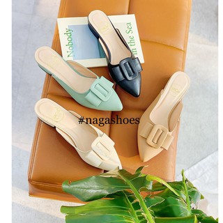 [ FORM BÉ LẤY LÊN 1 SIZE ] DÉP NAGASHOES MŨI NHỌN PHỐI KHÓA 2P NAD107