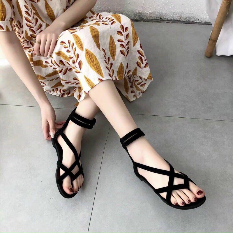 Sandal quai chéo 4 dây khoá kéo cao cổ KK4