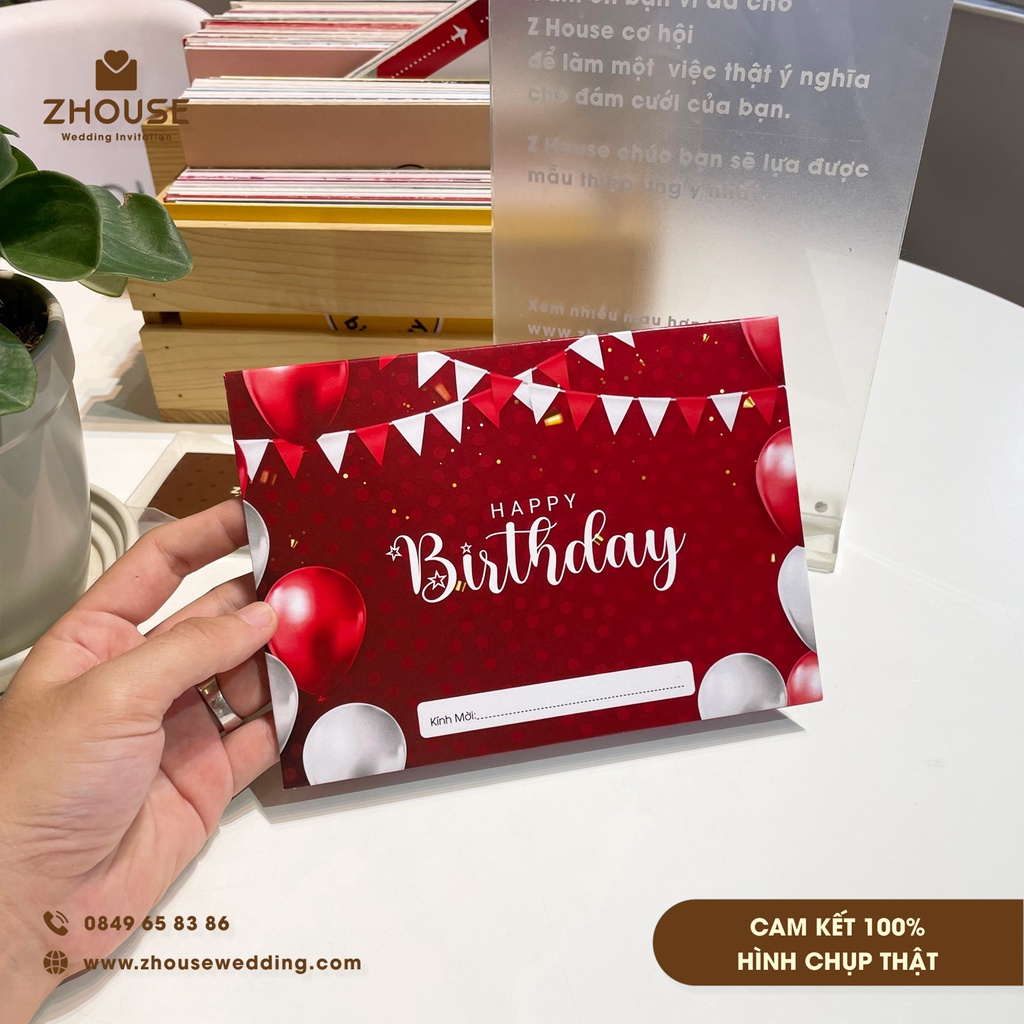 COMBO 10 Thiệp sinh nhật MÀU ĐỎ BONG BÓNG, birthday cho người lớn - Chất liệu giấy cao cấp