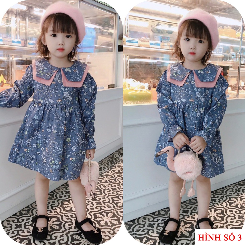 Váy baby doll cổ bích dài tay in hình cute cho bé